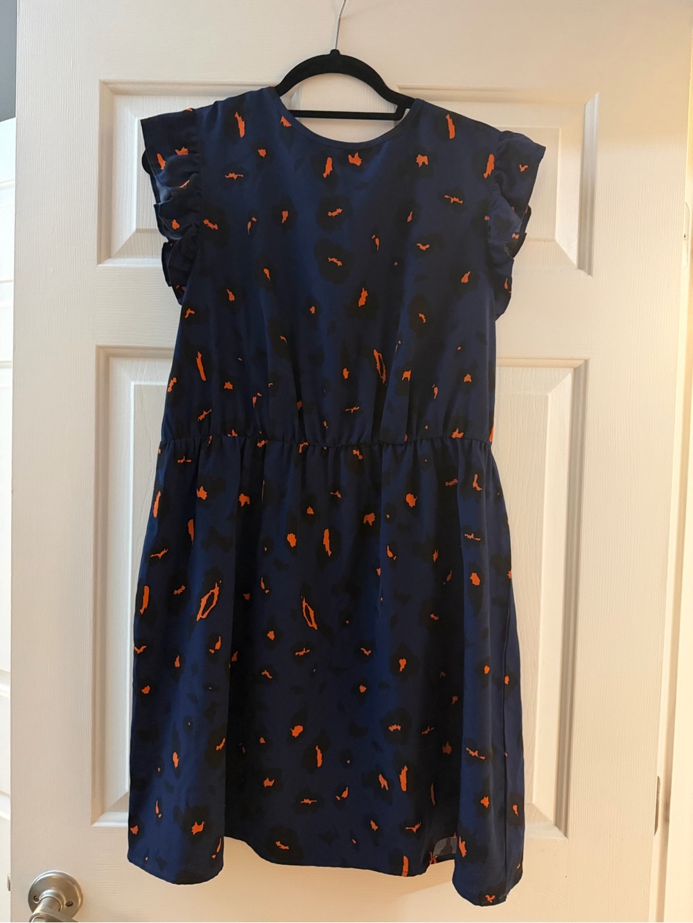 SHEIN Navy Blue Midi Dress with Orange Spot Motif